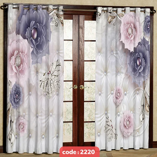 پرده پانچی تصویری مدل گل نگین دار کد S-2220