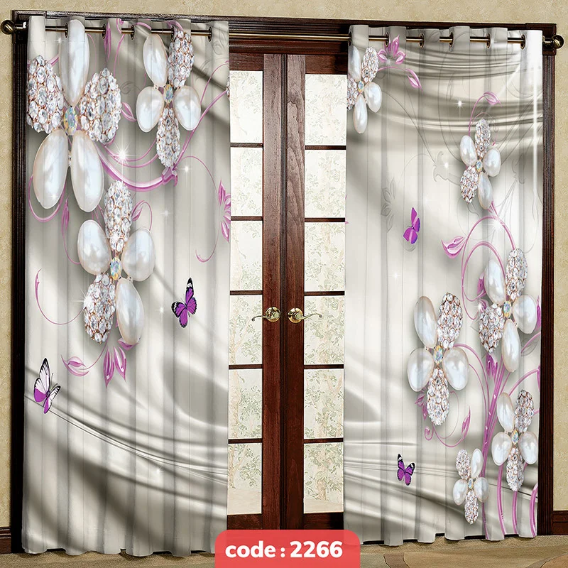 پرده پانچی تصویری مدل گل نگینی کد S-2266
