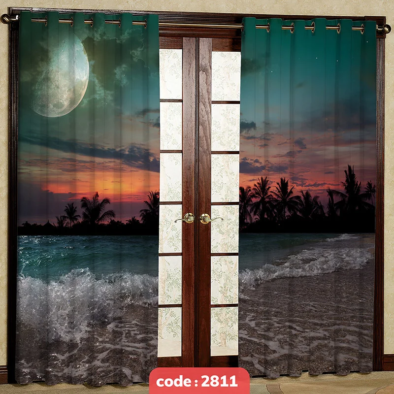 پرده پانچی چاپی طرح دریا کد S-2811