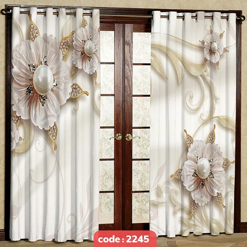 پرده پانچی تصویری مدل گل نگین دار کد S-2245