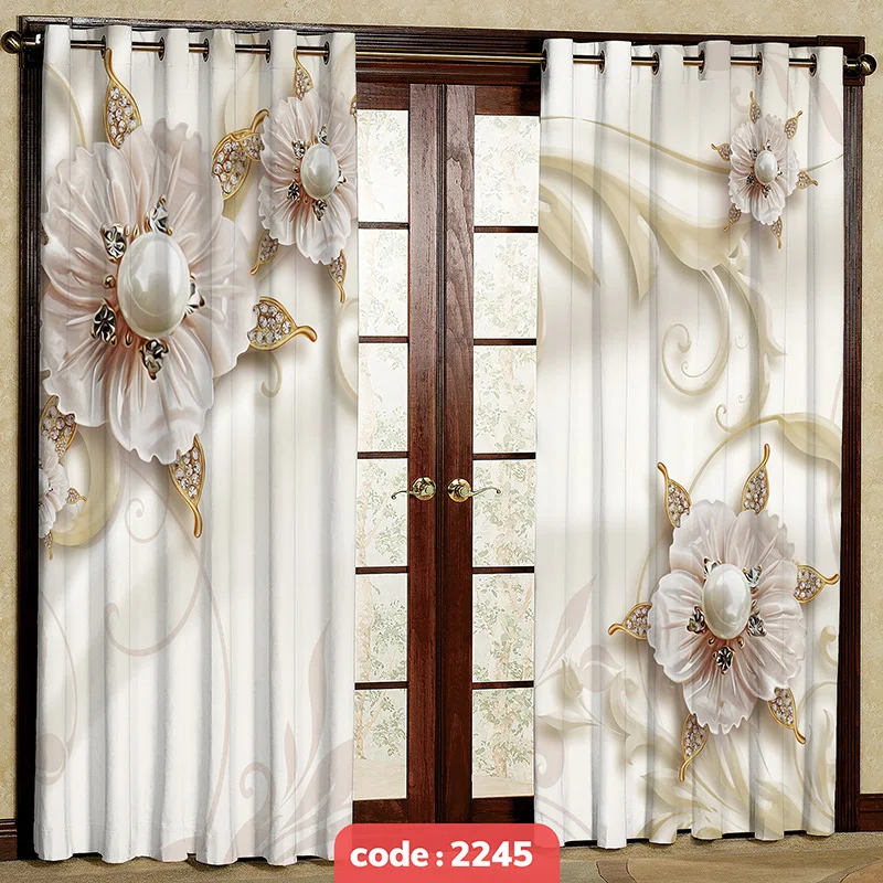 پرده پانچی تصویری مدل گل نگین دار کد S-2245