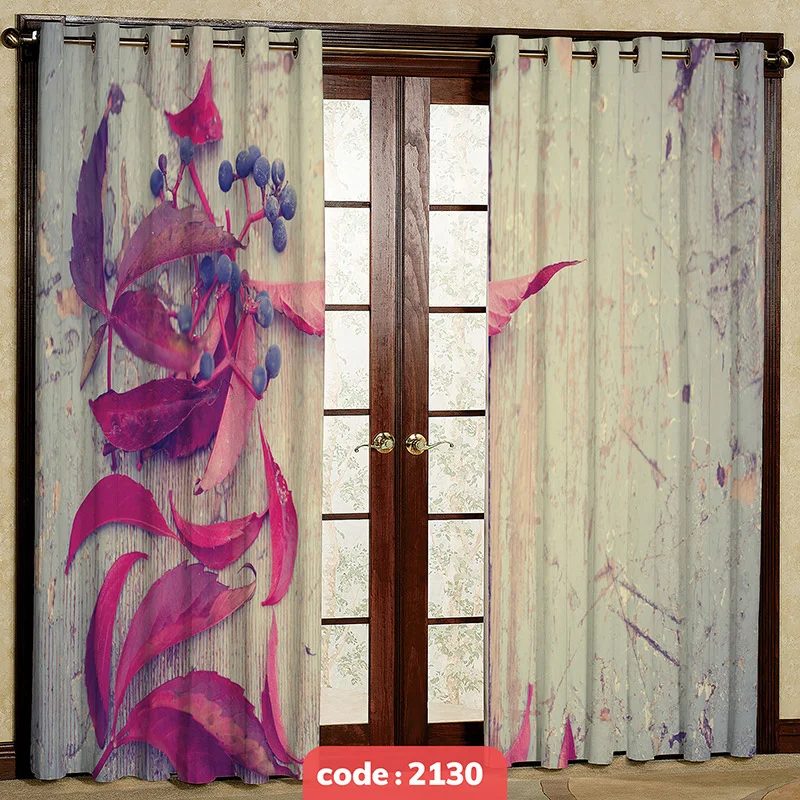 پرده پانچی تصویری مدل برگ بنفش کد S-2130